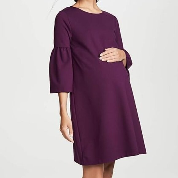 Ingrid & Isabel Plum Stretch Ponte Bell Sleeve Pullover Shift Maternity Dress - Picture 1 of 13